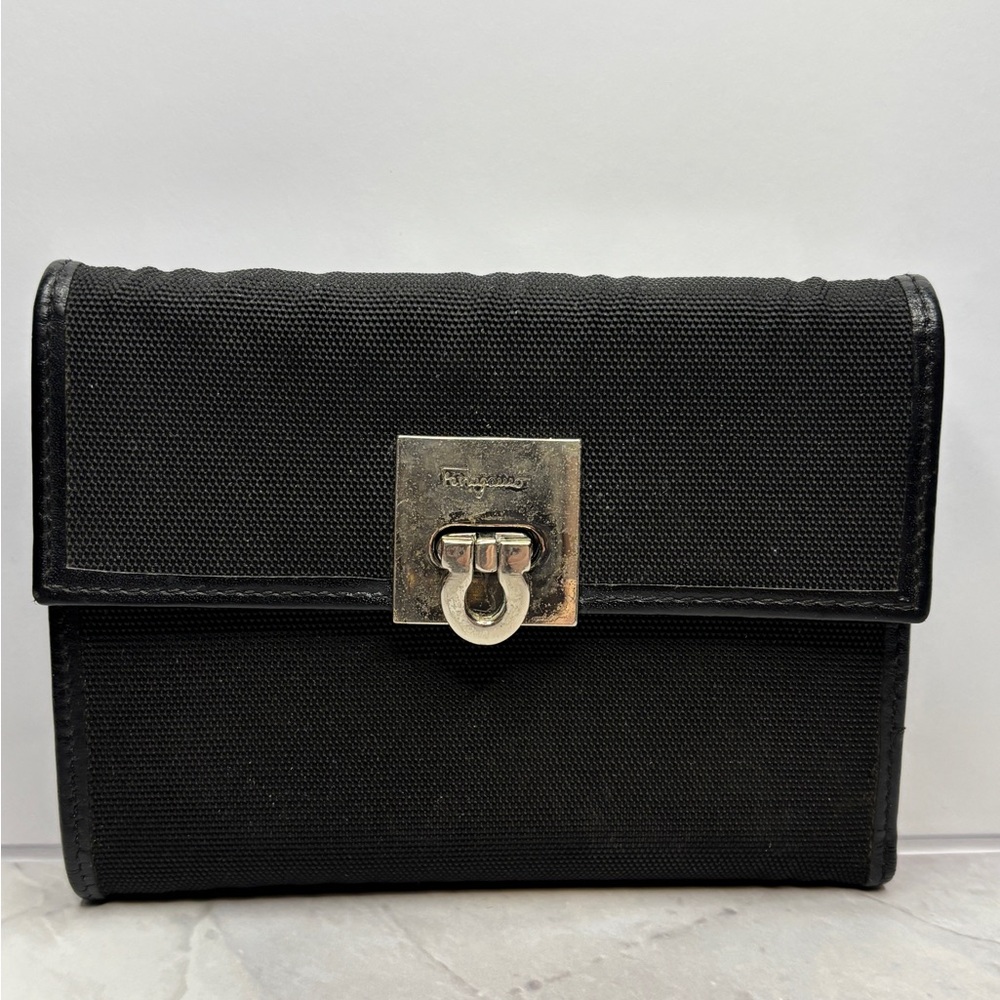 Salvatore Ferragamo Black Wallet with Silver Hardware